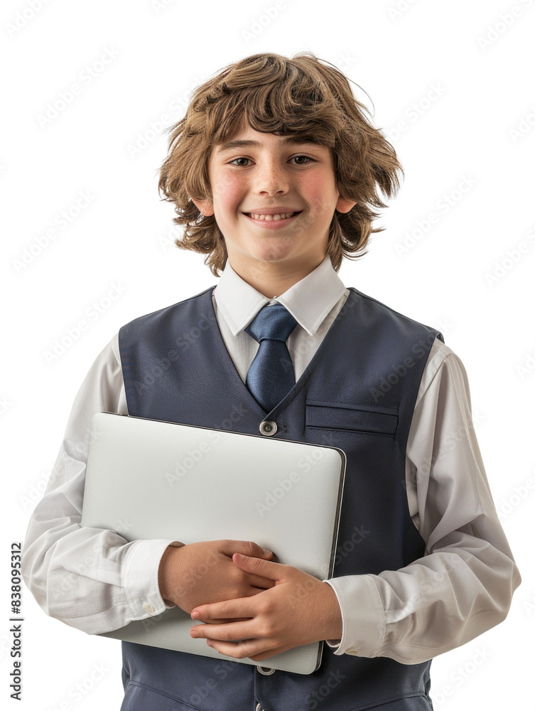 Young student wear school uniform holding computer Young student wear school uniform holding computer