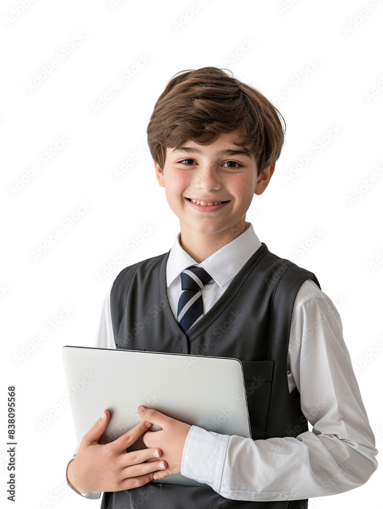 Young student wear school uniform holding computer Young student wear school uniform holding computer