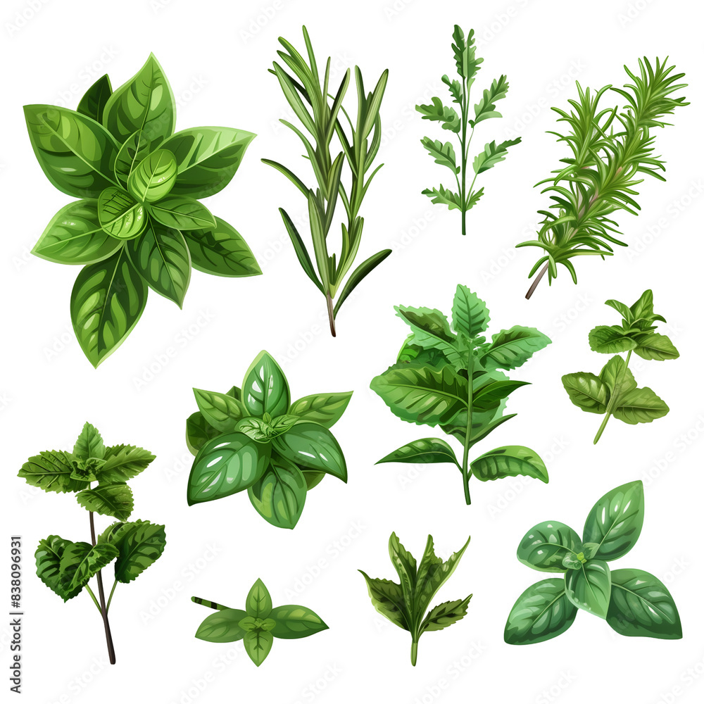 Collection of Fresh Green Herbs, Isolated on a Transparent Background, Graphic Resource Collection of Fresh Green Herbs, Isolated on a Transparent Background, Graphic Resource
