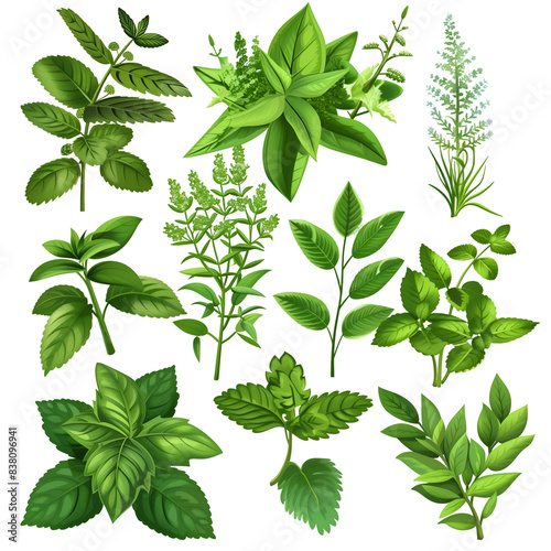 Green Herb Plants, Isolated on a Transparent Background, Graphic Resource