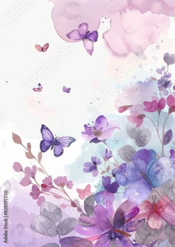 ilustración mariposas y flores acuarela