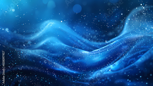 A mesmerizing abstract blue wave with glowing particles and stars, creating an enchanting, cosmic atmosphere.