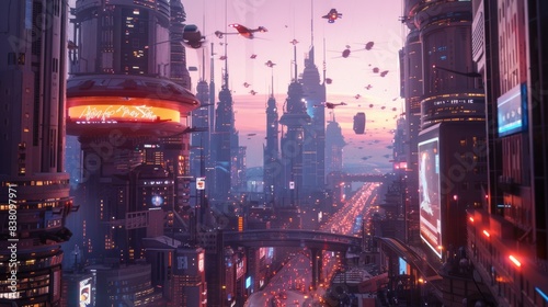 Neon Metropolis: A Futuristic Cityscape of Flying Cars and Holographic Wonders