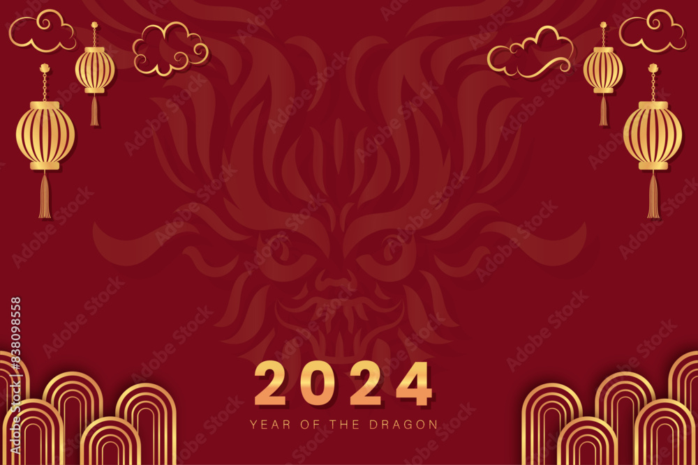 Vector Illustration of 2024 Chinese New Year, year of the Dragon design. Vector Illustration of 2024 Chinese New Year, year of the Dragon design.