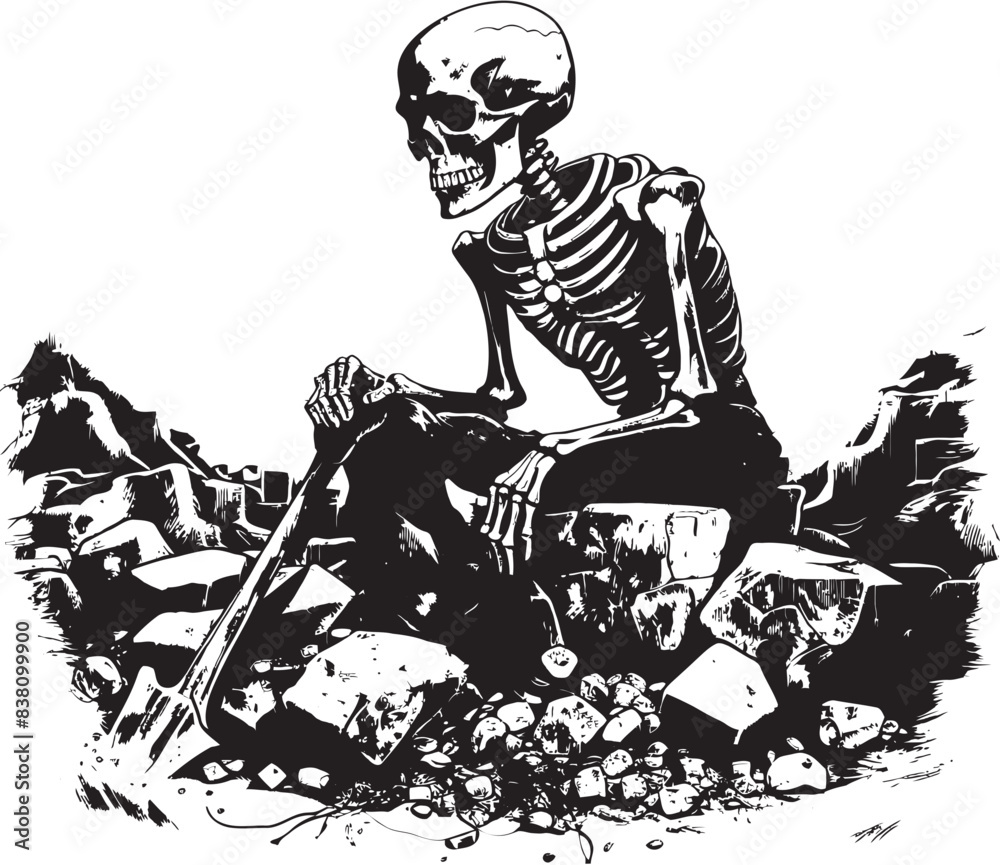 Fototapeta premium Skeleton with Hammer Illustration Chic Graphic Symbol Hammering Bone Logo Contemporary Vector Art