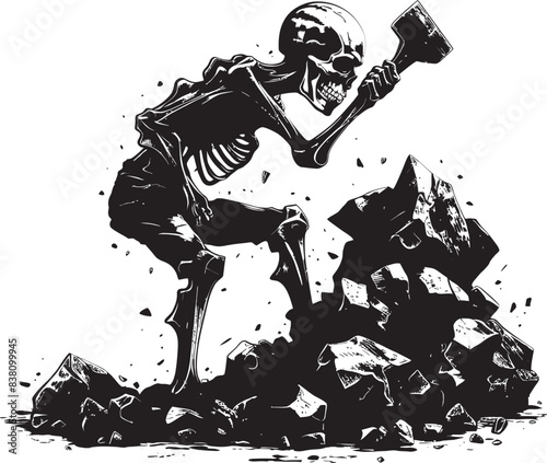 Hammering Bone Hand Minimal Vector Symbol Skeletal Figure on Boulder Chic Logo Illustration