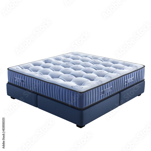 Blue Box Spring Mattress With Pillow Top, Isolated on a Transparent Background, Graphic Resource