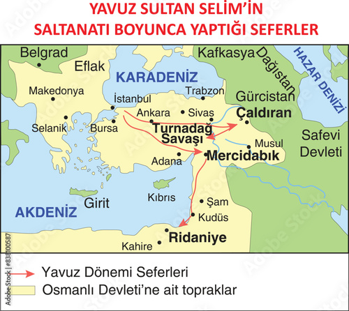 The wars fought by Yavuz Sultan Selim, the Ottoman emperor, during his reign. photo