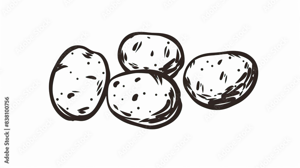 Fototapeta premium Simple, clear, beautiful arts and crafts artisanal stencil print style illustration of potatoes isolated on white background. Stencilled graphic design, modern, minimalist, trendy, product