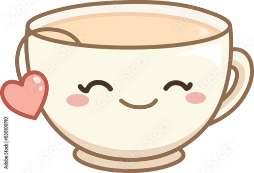 Happy teacup with a heart-shaped tea bag