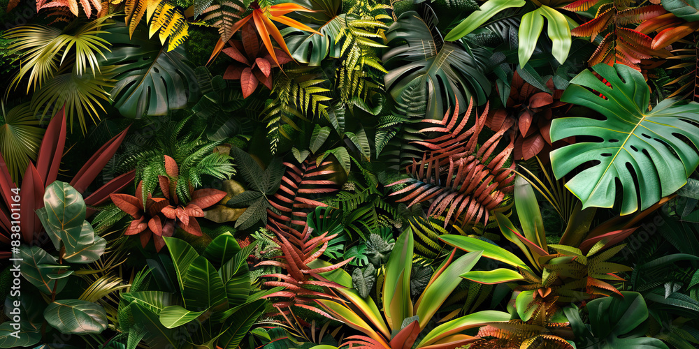 The Fantastical Foliage: An exotic display of real and faux botanicals, creating a lush, tropical oasis amidst the chaos The Fantastical Foliage: An exotic display of real and faux botanicals, creating a lush, tropical oasis amidst the chaos