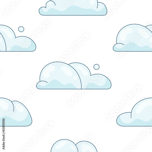 Cumulus cloud cartoon. Seamless pattern. Sky air symbol. Vector drawing. Design ornaments.