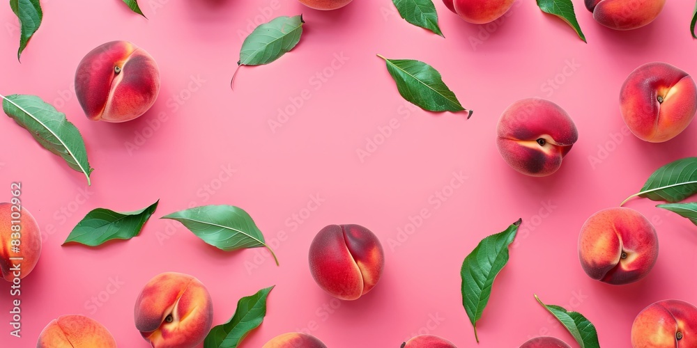 Summer Freshness with Vibrant Peaches and Leaves Summer Freshness with Vibrant Peaches and Leaves