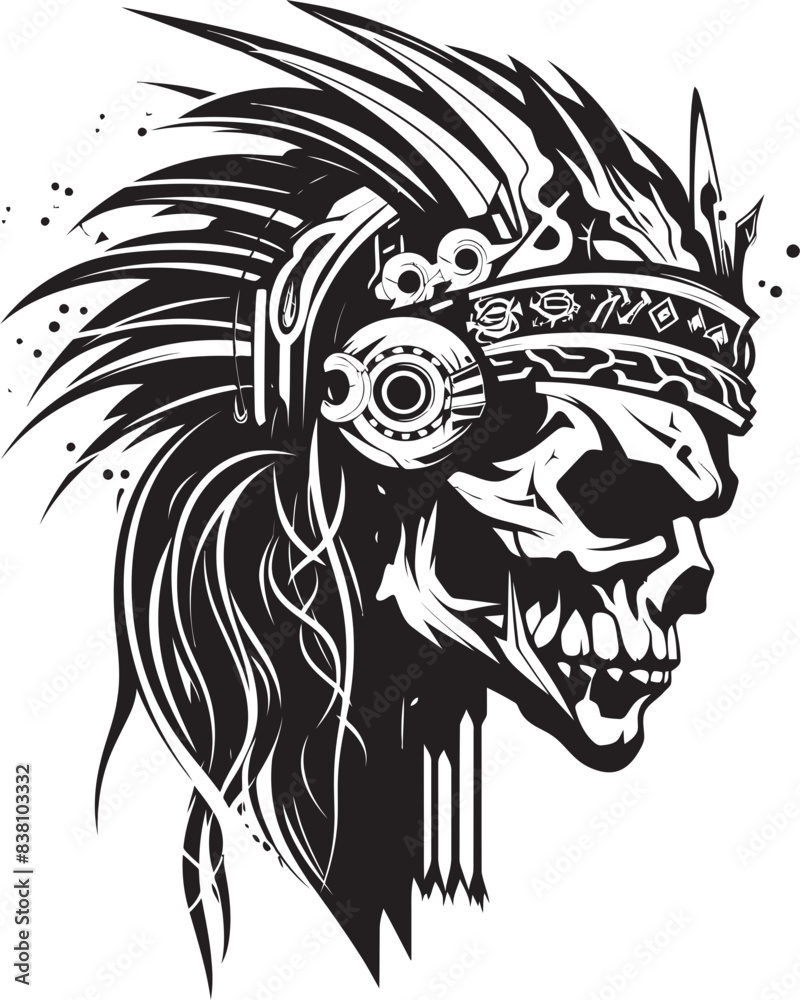 Obraz premium Ancient Warrior Skull Modern Icon Symbol Tribal Skull Warrior Dynamic Vector Concept