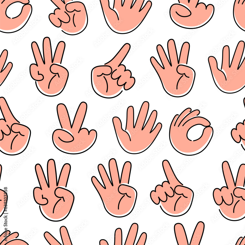 Obraz premium seamless pattern hands gestures in doodle style in vector. template for backdrop textile poster print design wrapping wallpaper