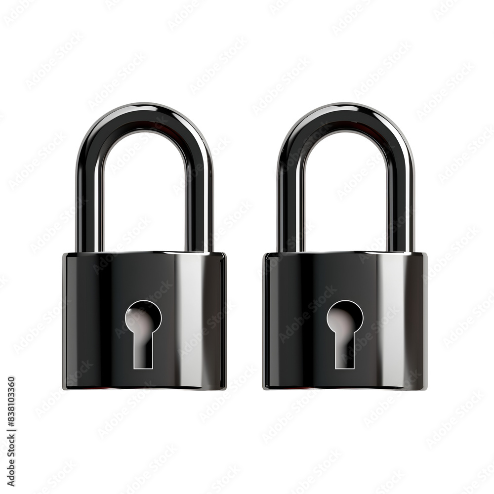 Naklejka premium Two Black Padlocks, Isolated on a Transparent Background, Graphic Resource