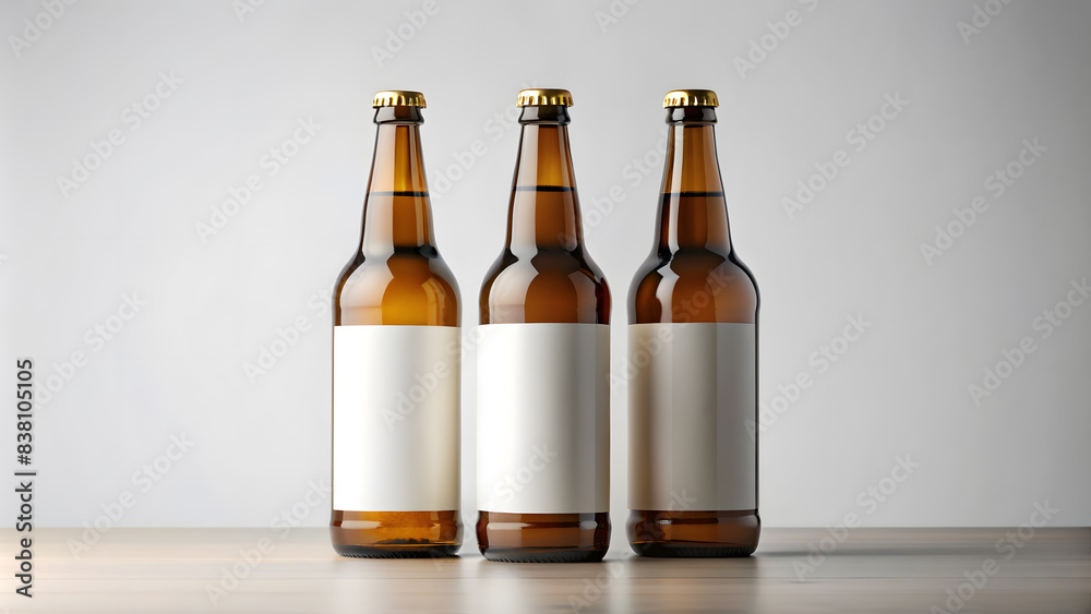Three beer bottles mockup, mockup on white background Three beer bottles mockup, mockup on white background