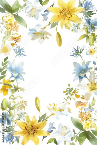 Lily, Watercolor Floral Border, watercolor illustration, isolated on white background