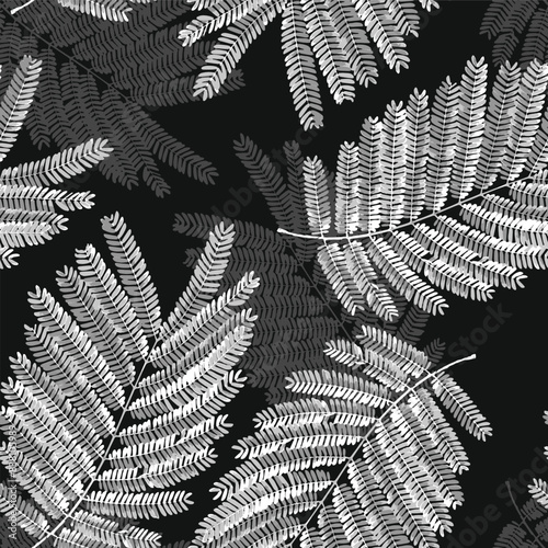 seamless fern black and white mirror and shadows effect leaves background pattern designs
