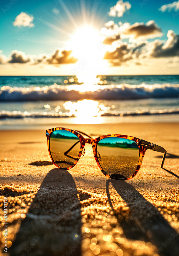 custom made wallpaper toronto digitalA pair of sunglasses resting on the sandy beach, with the sun setting behind them, casting a warm glow and creating a beautiful silhouette.
