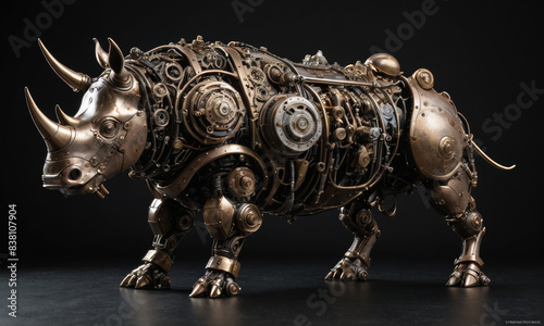 Mechanic Rhinoceros art. Animal Robot Steampunk style