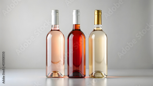 Mockup of three bottles of wine on gray