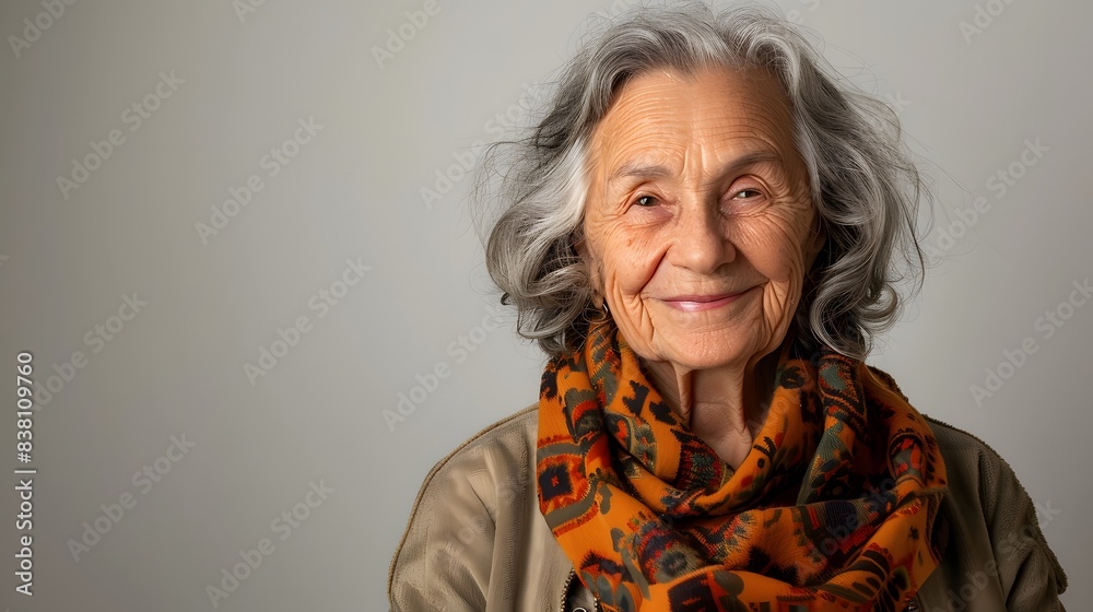 A portrait of an elderly woman with gray hair, smiling and looking at the camera against white background, wearing casual . A portrait of an elderly woman with gray hair, smiling and looking at the camera against white background, wearing casual .