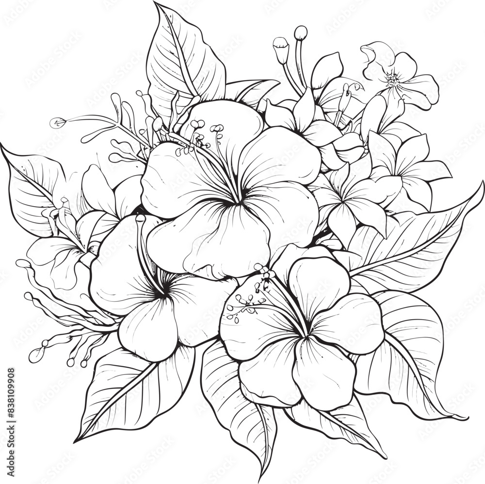 Fototapeta premium Orchid and Fern Art Contemporary Graphic Design Tropical Leaf Artistry Simple Logo Development