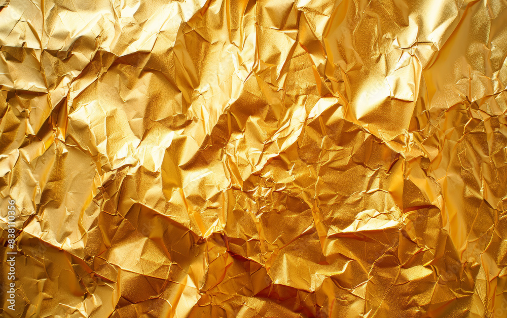 Close-up of crumpled shiny golden foil with vibrant texture. Perfect for backgrounds, overlays, or artistic design elements in digital and print media. Close-up of crumpled shiny golden foil with vibrant texture. Perfect for backgrounds, overlays, or artistic design elements in digital and print media.