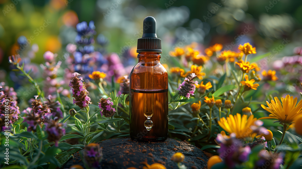Glass bottles with medicinal herbs Glass bottles with medicinal herbs