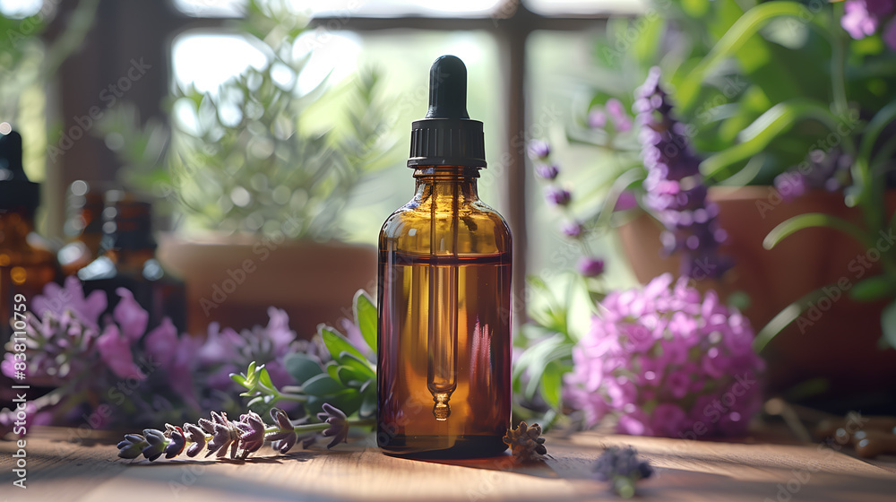 Glass bottles with medicinal herbs Glass bottles with medicinal herbs