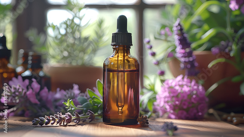 Glass bottles with medicinal herbs