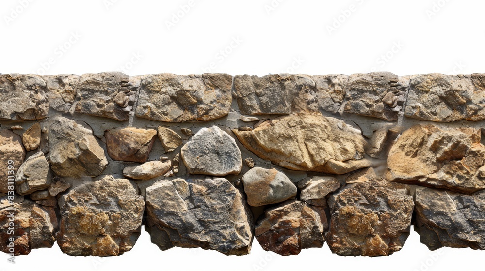 The stone wall is isolated on a transparent background - generated by generative artificial intelligence The stone wall is isolated on a transparent background - generated by generative artificial intelligence