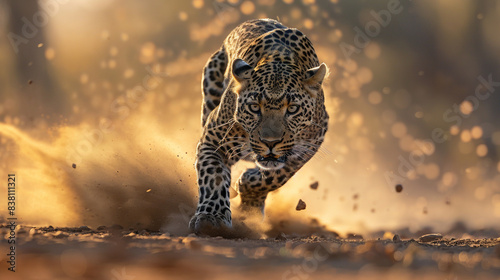 Wild Grace: Leopard running across the African plains.