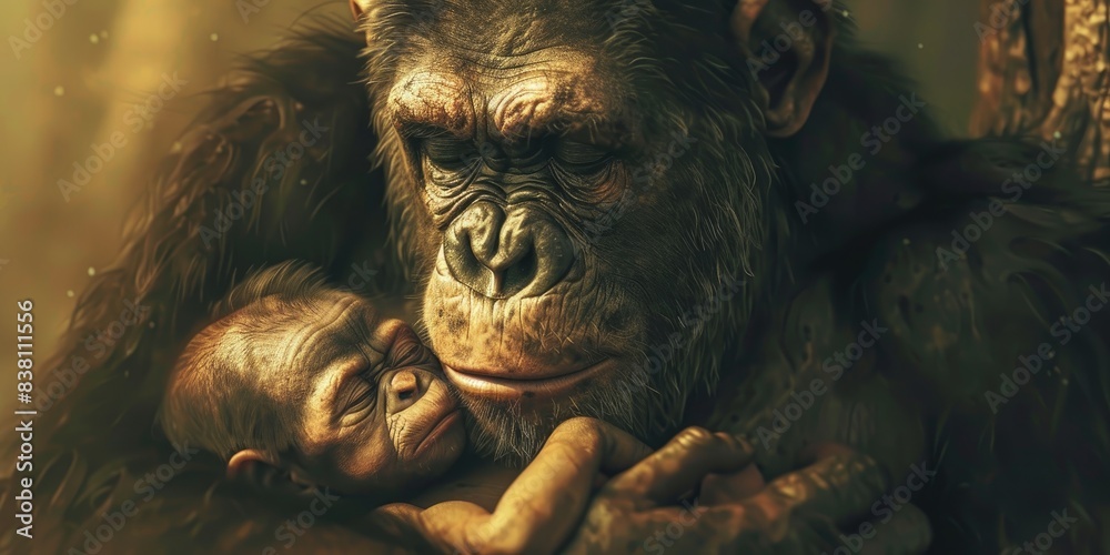 Chimpanzee Mother Embracing Baby Chimpanzee Mother Embracing Baby