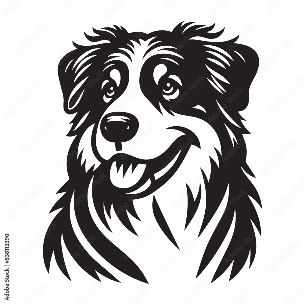 Fototapeta premium Australian Shepherd dog, vector illustration, silhouette