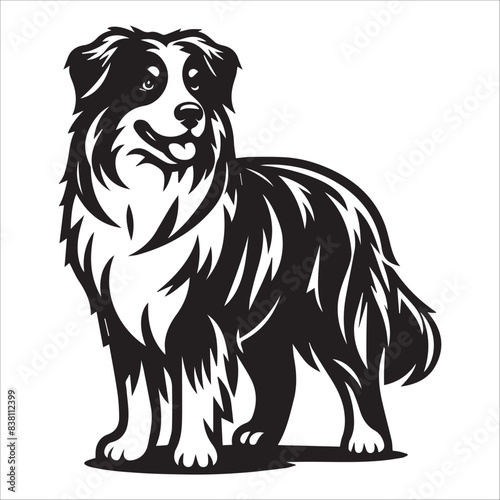 Australian Shepherd dog, vector illustration, silhouette
