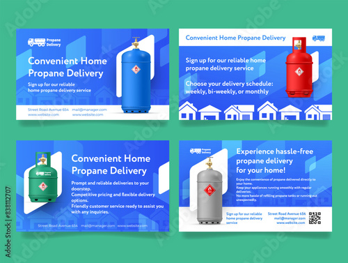 Convenient home propane delivery service business card design template set vector illustration