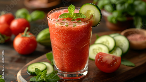 Wallpaper Mural Invigorating glass of cold pressed red juice with cucumber, tomato, honey Torontodigital.ca