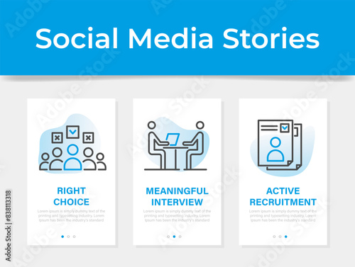 Recruitment HR candidate choice steps social media stories design template set line vector