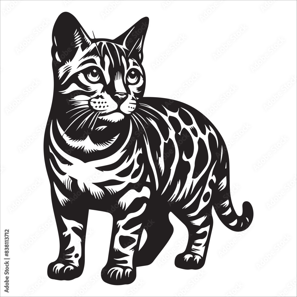 Bengal cat, vector illustration, silhouette Bengal cat, vector illustration, silhouette