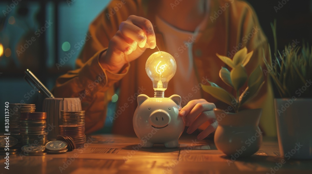 The piggybank with lightbulb The piggybank with lightbulb