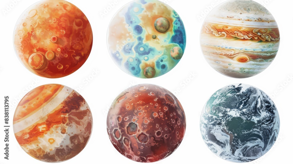 On a transparent background, a set of fantasy planets is shown. On a transparent background, a set of fantasy planets is shown.