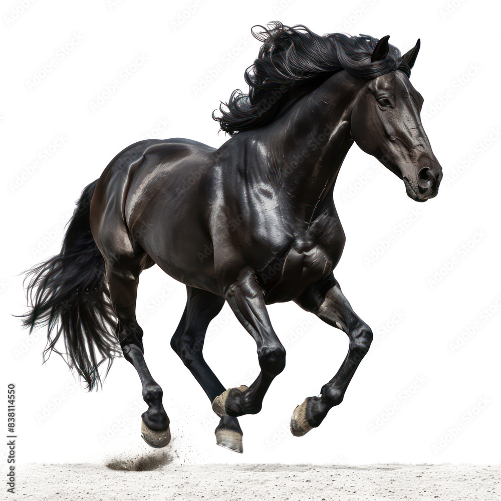 Powerful Black Horse Stallion Running with Flowing Mane, Isolated on Transparent Background Powerful Black Horse Stallion Running with Flowing Mane, Isolated on Transparent Background