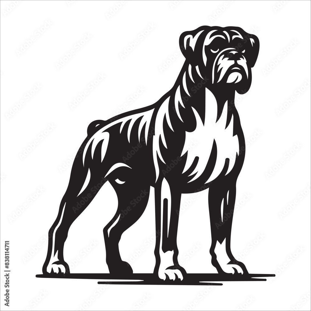 Boxer dog, vector illustration, silhouette Boxer dog, vector illustration, silhouette