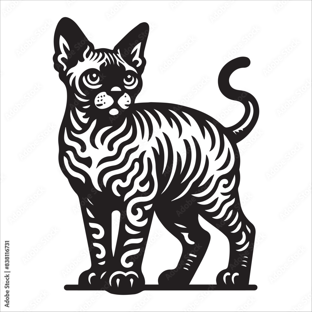 Devon Rex Cat, vector illustration, silhouette Devon Rex Cat, vector illustration, silhouette