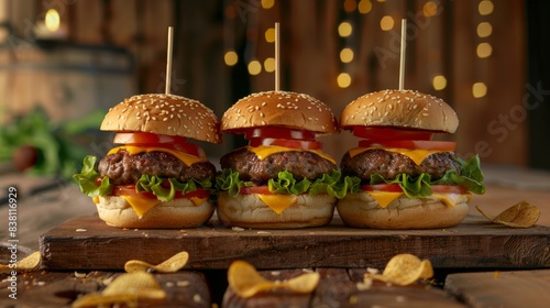 Three Juicy Cheeseburgers photo