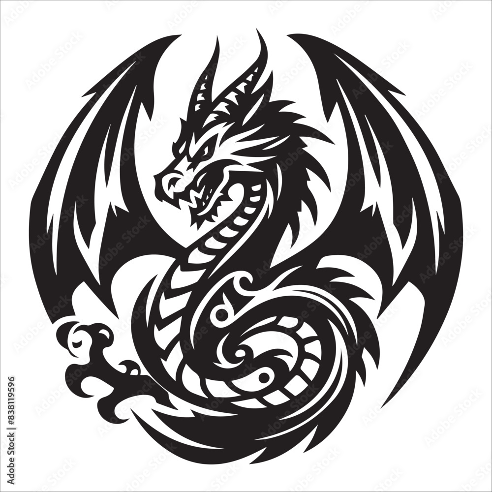 Dragon, vector illustration, silhouette Dragon, vector illustration, silhouette