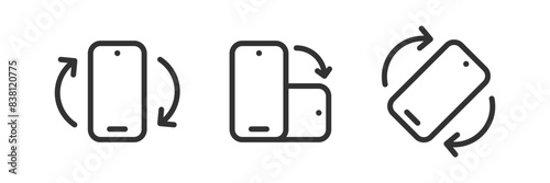 Phone rotate icon. Turn device horizontal or vertical. Smartphone arrow right, left. Rotation button on mobile.
