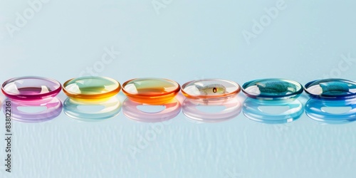 Vibrant Christmas Contact Lens Collection: Colorful Eye Accessories for Festive Celebrations，Row of different colored contact lenses, makeup, beauty, commercial, gift, Christmas New Year holiday gift,